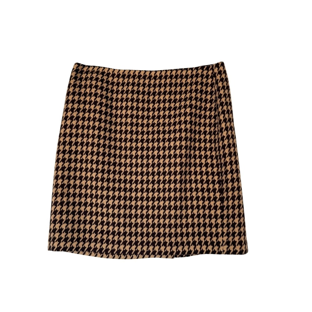 Talbots Womens Tan Black Houndstooth Wool Blend Mini Skirt Size 14 - Picture 2 of 7